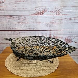 Mid century leaf shaped twig wicker basket